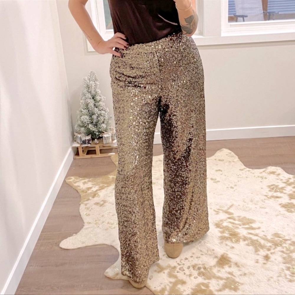 Banana Republic Bronze High Rise Wide Leg Sequin Pant